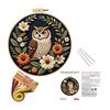 1 Set Owl Embroidery Kit with Hoop Threads Needles Beginners Pre-Stamped Bird Cross Stitch