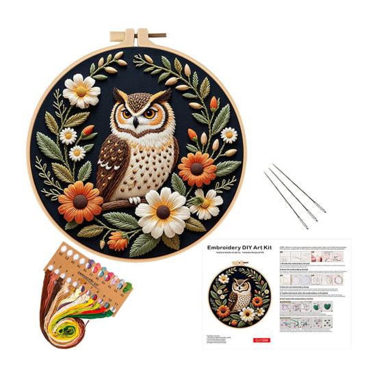 1 Set Owl Embroidery Kit with Hoop Threads Needles Beginners Pre-Stamped Bird Cross Stitch