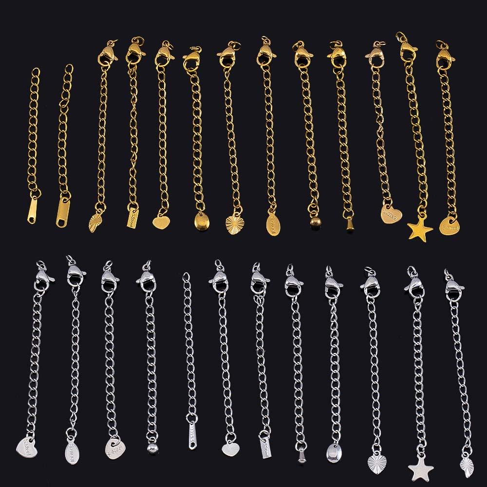 5pcs Stainless Steel Extension Tail Chain Lobster Clasps Connector Extended Chain Bracelet Necklace Jewelry Making DIY Component