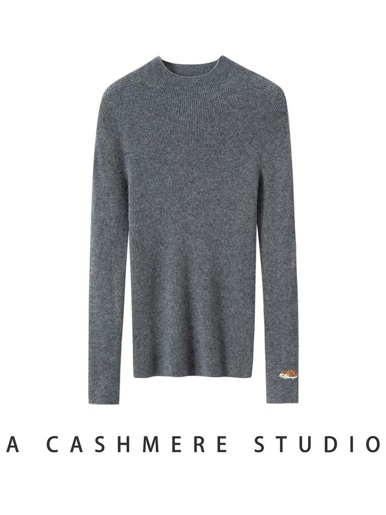 Autumn/Winter 2025 Women's Slim-Fit Striped Cashmere Embroidered Knit Top