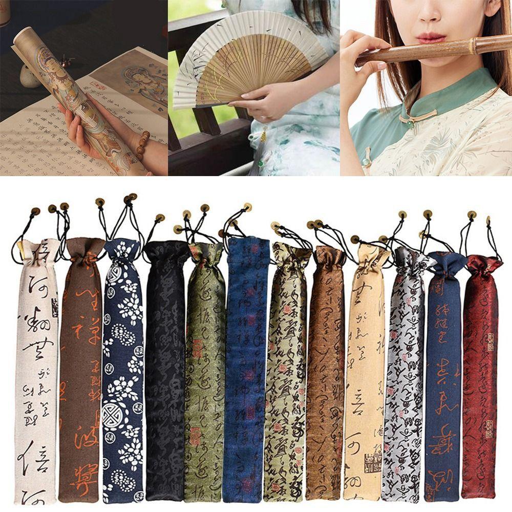 Brocade Folding Hand Fan Bag Gifts Packing Flute Protector Case Cover Picture