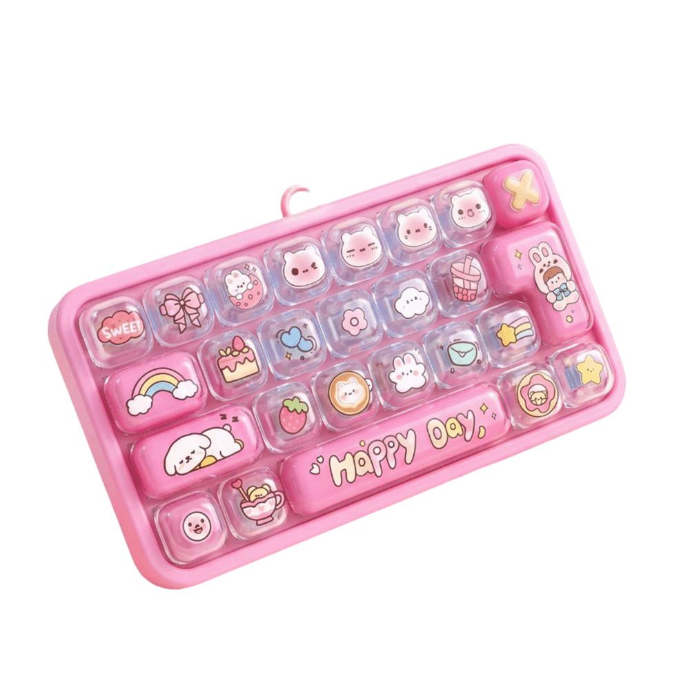 Transparent Dual-Tone Decompression Button Toy Cute Design Keyboard Keychain Hanging Charm
