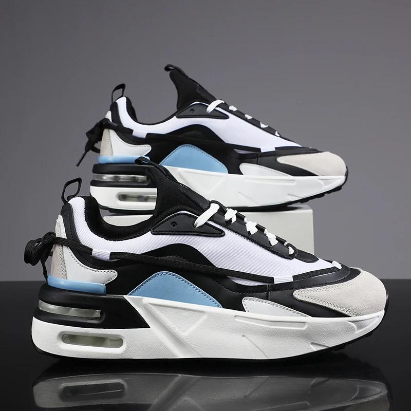 

Массивные кроссовки размера плюс 45 для мужчин на воздушной подушке, кроссовки для бега, модные повседневные кожаные сетчатые дышащие туфли на платформе с увеличенной высотой 39