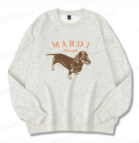 Korean Dachshund Print Sweatshirt 2024: Unisex Round Neck 320g Cotton, Kim Go-eun Inspired