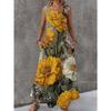Women Sleeveless Dress Round Neck with 3D Print Long Maxi Dress for Summer Beach Vacation Casual Wear
