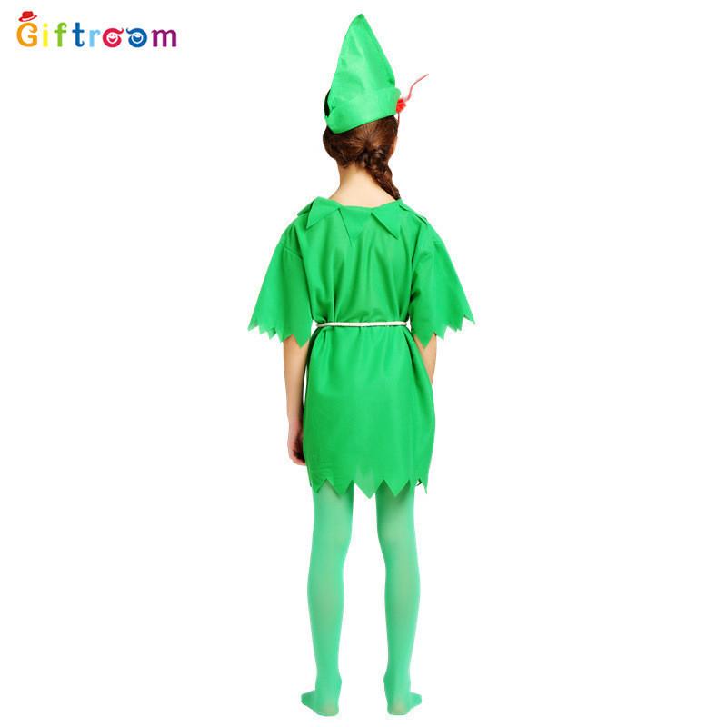 Peter Whimsical Kids Pan Costume In Vibrant Green Color For Boys Comfortable Polyester Fabric For Theatrical Fun