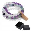 Set of 3 Bracelets 8 Mm Stone Amethyst White Chalcedony Fluorite Lucite