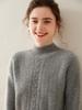 Women's Thick Cashmere Sweater: Solid Color, Half-High Neck, Loose Fit, Lazy Style, Cable Knit.