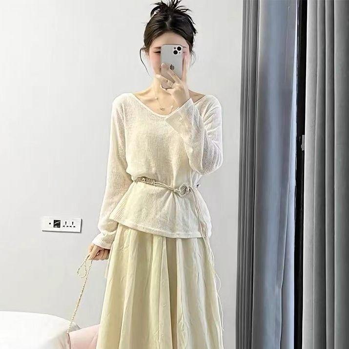

Plus Size Women s Spring & Summer Korean Style Slimming Top and Skirt Set L [90-120 Jin]