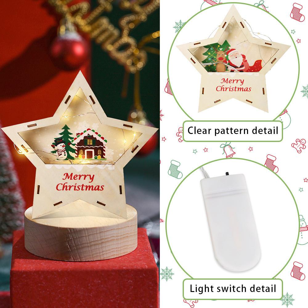 Festive Wooden Star Led Lighted Christmas Decoration For Kids With Charming Designs