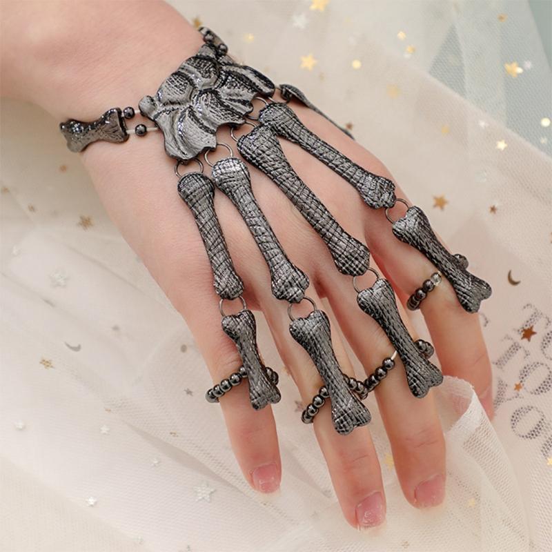 Punk Gothic Skull Bracelet Hand Bone Bangles Flexible Metal Bracelets for Women Men Nightclub Party Hip Hop Jewelry
