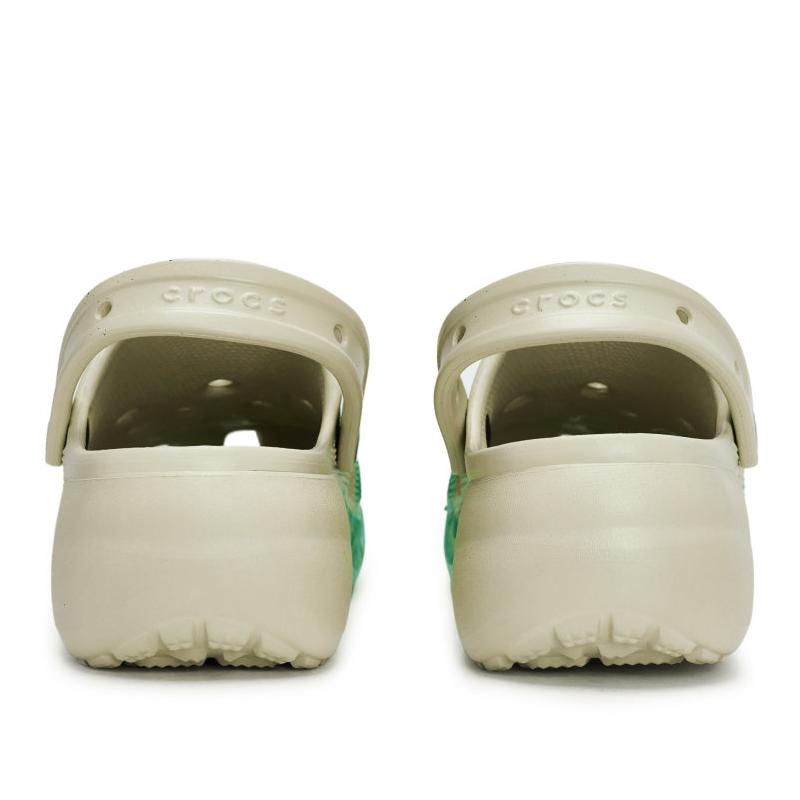 Crocs Classic Platform Clog 811 Manufacturing Spreading Scene Fluid Ink Splash Hole Shoes Women's Bone White Green