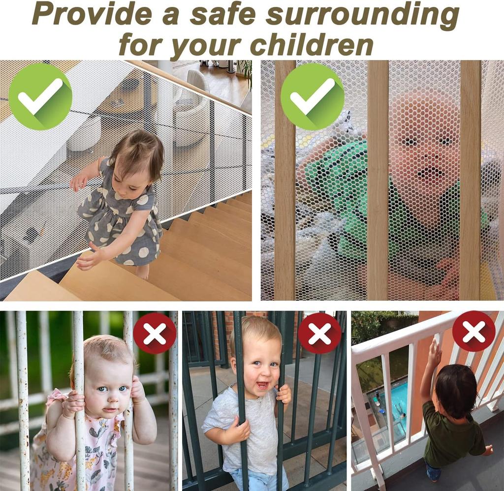 6.5ft/9.8ft/19.6ft Kids Stairs Safety Net Bannister Guard Deck Fence Durable Child Safety Protective Net Fine Mesh Pet Net