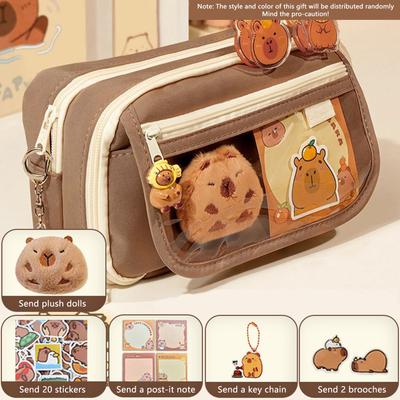 Capybara Pencil Case Kawaii Large Capacity Pen Bag Cute Animal Element Pencil Bag For Student Term Begins School Supplies 2025