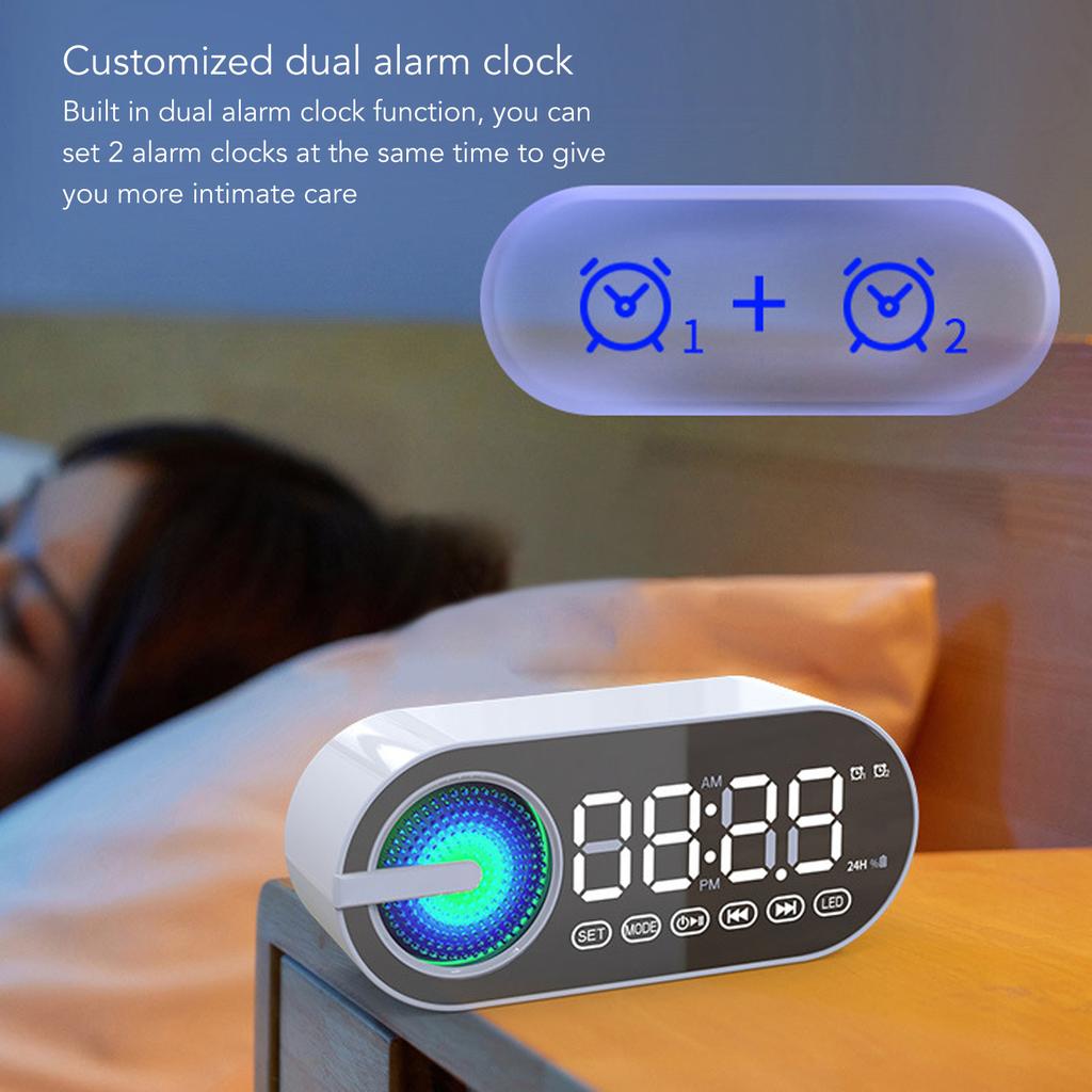 Bluetooth 5.0 Speaker Mirror Clock Heavy Bass FM Radio Rechargeable Digital Alarm Clock with Dual