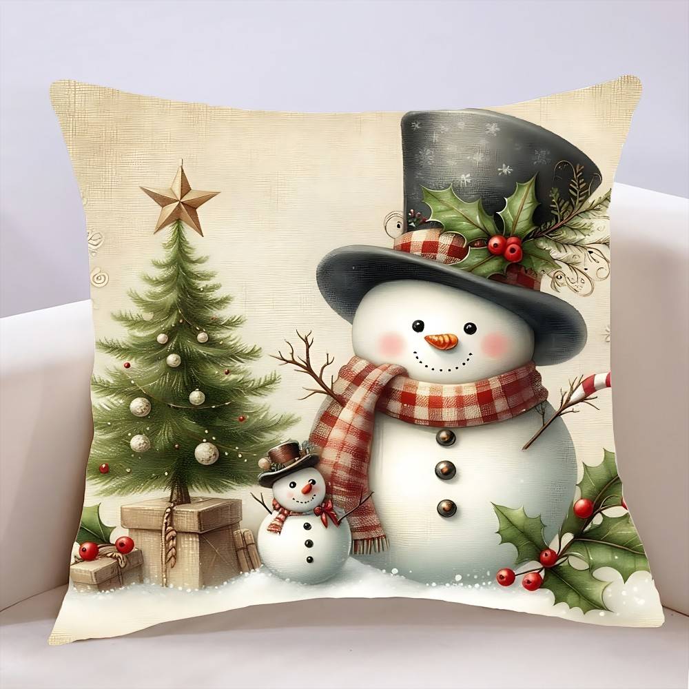 Christmas Snowman Pillow Case Cushion Cover Soft Cute Throw Pillow Case For Car Sofa Pillowcase Polyester With Zipper