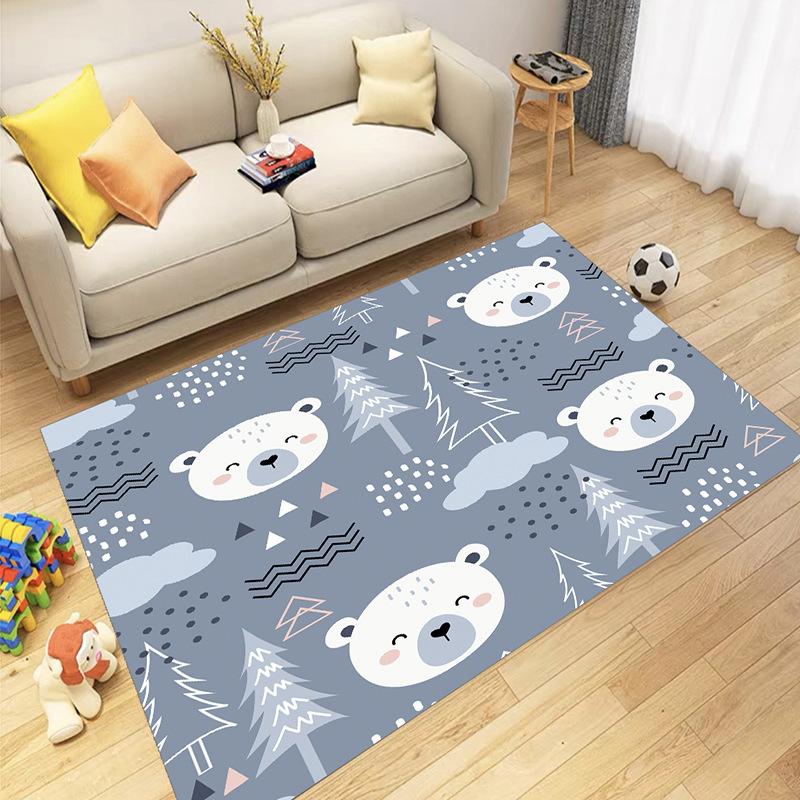 Weich Niedlich Cartoon Bär Teppich Matte Blau Brille Pfotenabdrücke Bäume Berge Schneeflocken Kinderteppich für Wohnzimmer Heimdekoration