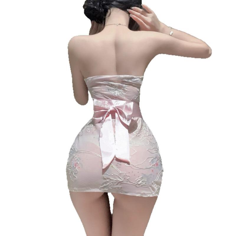 Sex Underwear Sexy Hip Wrap Uniform Tube Top Embroidery Print Perspective Kimono Suit Hot Girl Backless Cute