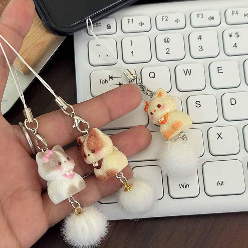 3 Adet Karikatür 3D Kedi Çanta Süsü Sevimli Kedi Telefon Zinciri Anahtarlık Çok Yönlü Tüy Yumağı Kolye Küçük Hediye Kendin Yap Aksesuarları