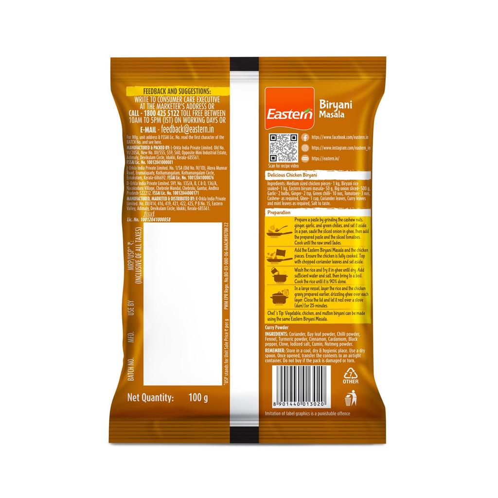 Eastern Biriyani Masala Powder 100g Pack Of 1 Authentic Indian Spice Blend For Flavorful Rice Dishes And Home Cooking