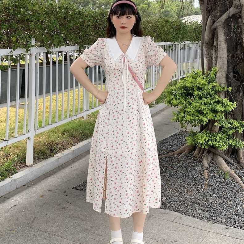 

Повседневное платье Платье с кукольным воротником и пузырьковыми рукавами Милая леди Темперамент Тонкое открытое длинное платье с цветочным принтом 3XL