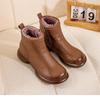 Johnature Thick And Warm Cotton Shoes Women's Winter Genuine Leather Anti Slip Low Heel Plush Short Boots
