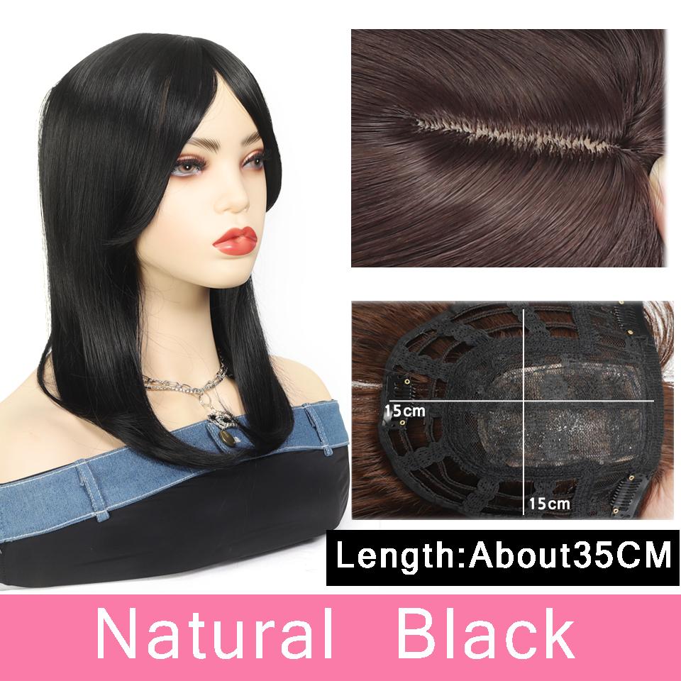 Natürliches synthetisches Kunsthaarteil, braun, schwarz, für Frauen, Topper mit Mittelteil, Pony, Clip-in-Haarverlängerungen für Frauen