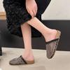 Fashion Crystal Mesh Breathable Toe Flip-flops for Women Fashionable Round-toed Anti-slip and Wear-resistant Flat Shoes