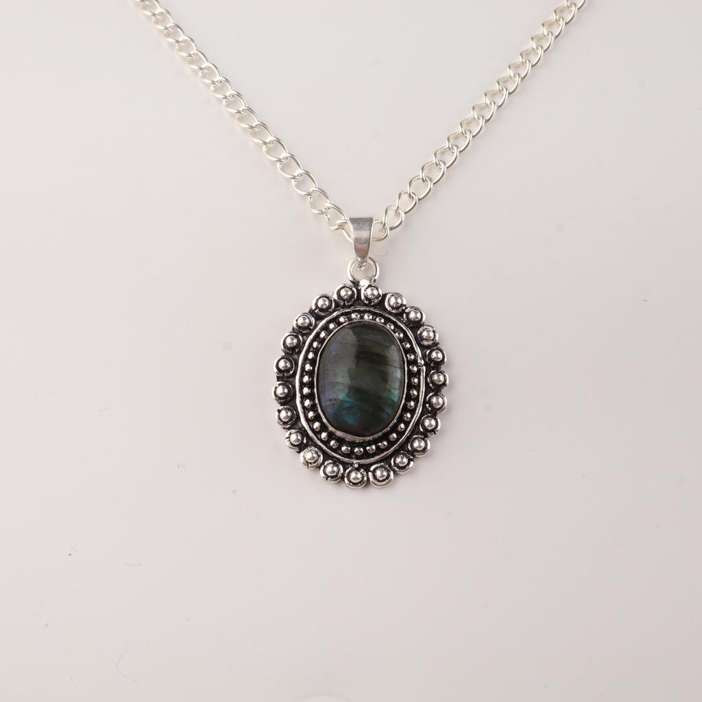 Natural Labradorite Gemstone 925 Sterling Silver Customize Pendant 1.6" Designer Necklace For Wedding VPP-3-24