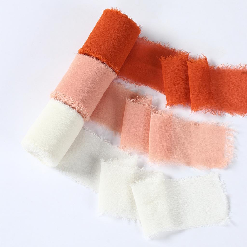 3 Roll/Set Ausgefranste Seidenbandkante Knitterchiffon Handgemacht Gerissen Hochzeitsparty Blumenstrauß Geschenkdekor Weihnachten Heimdekor