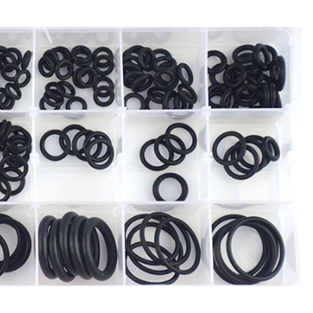 225 Peças Sortimento de Anéis O de Borracha Métrico Impermeável Conjunto de Anéis de Vedação NBR Kit de Arruelas Preto
