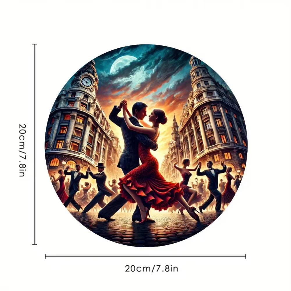 Vintage Argentinian Tango Couple Dance Metal Wall Art Round Iron Decor 7.8x7.8 Inch