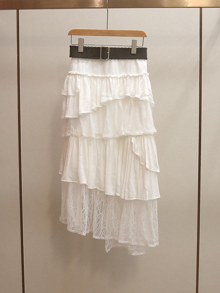 Элегантная длинная облегающая юбка с асимметричным пэчворком из кружева - Весенняя коллекция Small белый