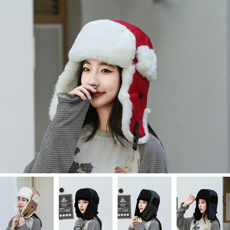 Real rabbit fur winter windproof ear protection cotton hat cycling warm hat outdoor skiing cold hat