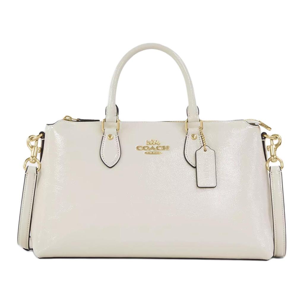 Coach Georgia 35 Gold Logo Zipper Closure Patent Leather Shoulder Crossbody Tote Bag Large Women Handbags Pearl-White CV942-IMPRL