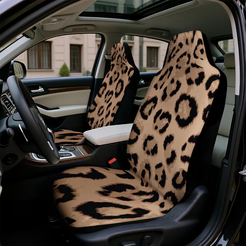 2 Stück, Trendige Leopard Braun Print Autositzbezüge, Langlebig Und Bequem, Kompatibel Mit Den Meisten Limousinen Und SUVs Vordersitzen, Perfekt