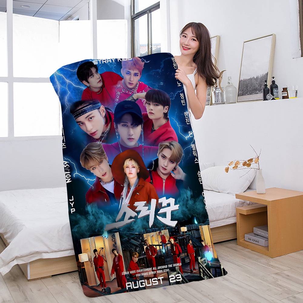 S-StrayS COOL K-Kids Kpop Microfiber Blanket Quick Drying Beach Towels Oversized Printing Super Absorbent Pool Towel Blanket