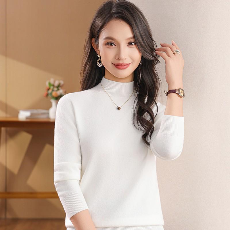 Women's Slimming Half-High Neck Knit Sweater - Long Sleeve Stylish Base Layer for Autumn/Winter 2026