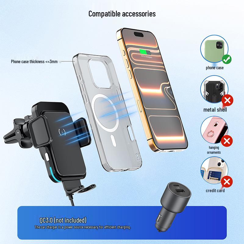 15W Fast Charging Smart Car Wireless Phone Holder with Auto-Sensing & Air Vent Mount