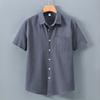 Korean Mens Short Sleeve Shirt Daily Summer Tops Pocket Solid Color Turn-down Collar 100Cotton Casual Shirts Simple Style Clothing