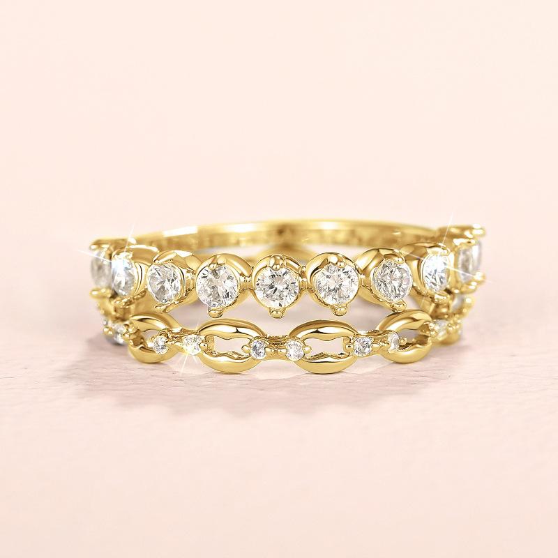 Anello Semplice in Zircone Set da Due Pezzi, Gioielli alla Moda per Abbinamenti Quotidiani, Popolare