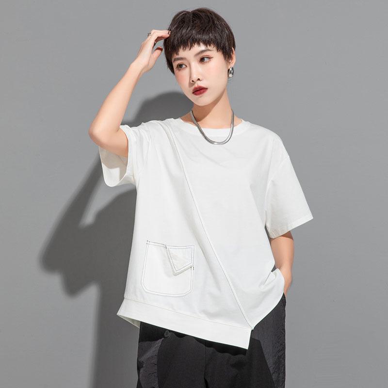 Women's Contrast Line Short-Sleeve Casual Top - Versatile European & American Style