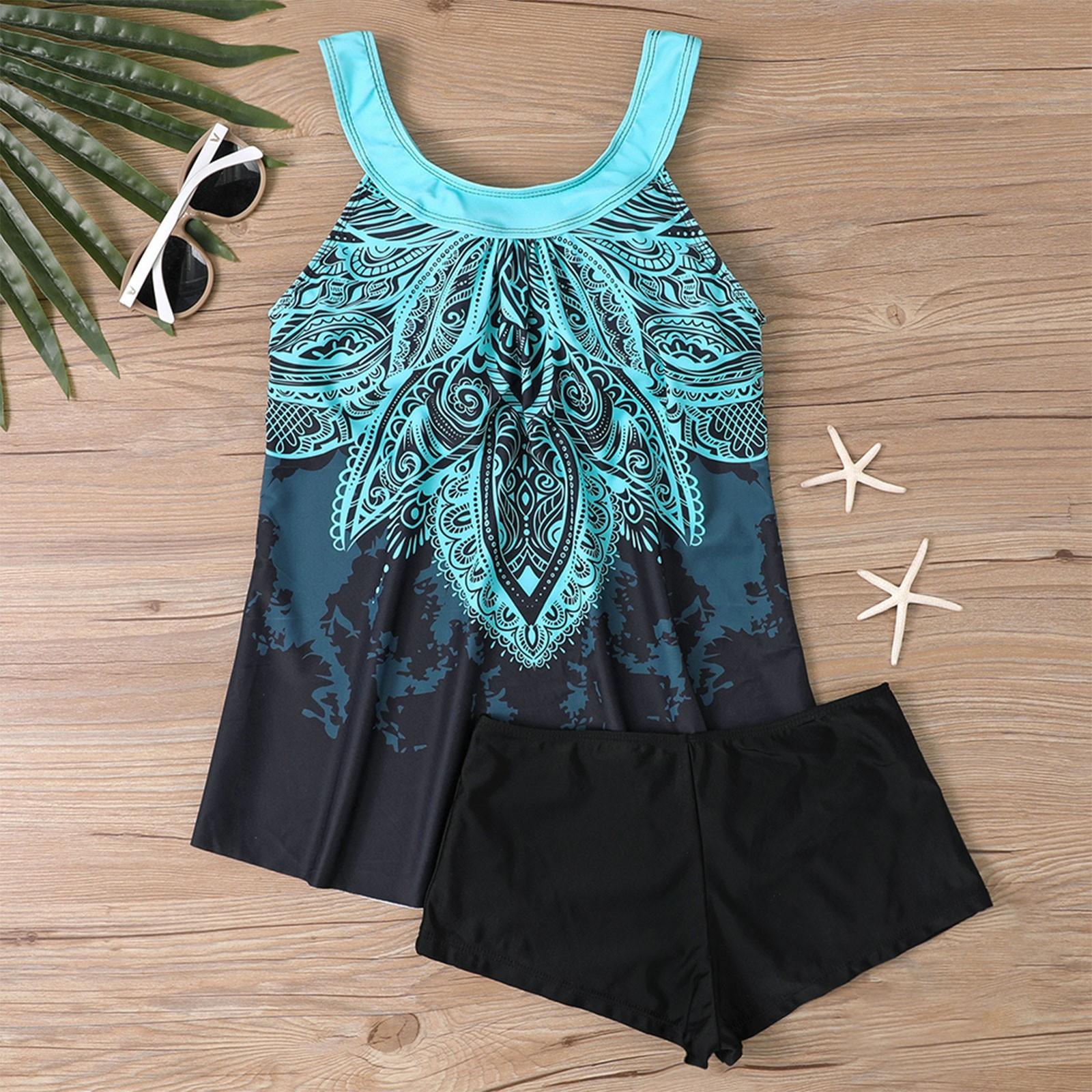 

Women s Sexy Slim Printed Camisole Split Bikini Plus Size Swimsuit ,Two-Piece Set, XL синій