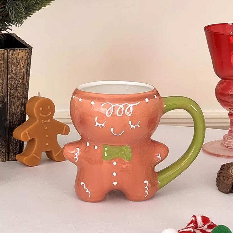 

1pc 320ml Cartoon Cute Christmas Gingerbread Man Shaped Boy and Girl Mug Creative Ceramic Cup Juice Cup Water Cup 320ml світло-зелений колір