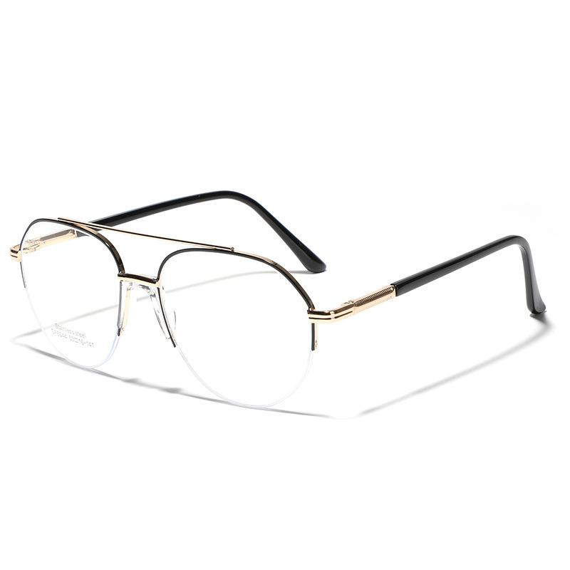Glasses Metal Double Beam Toad Half Frame Plain Mirrors Saddle Nose Pad Flat Mirrors Women'S Glasses Men