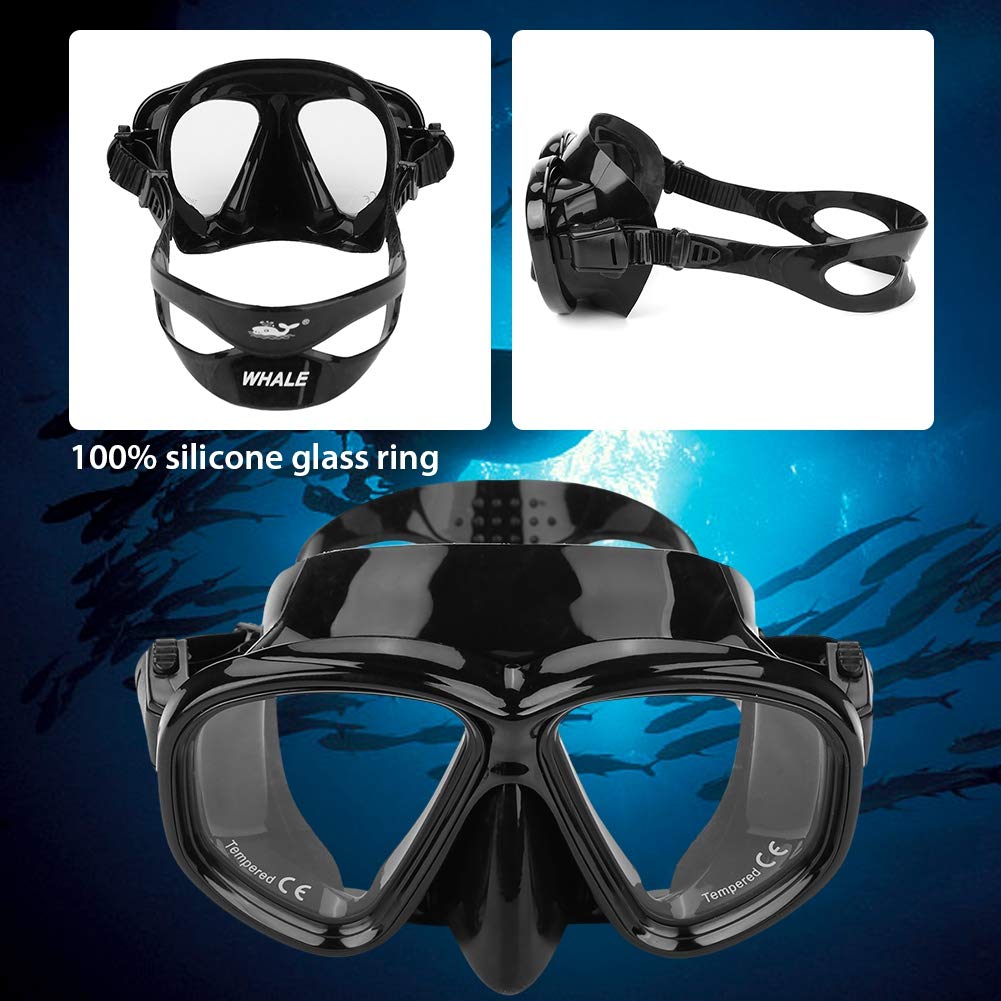 Diving Goggles for and Scuba Unisex Tempered Glass Black Anti-Fog Snorkeling, Swimming, Diving, Adults, Lenses,