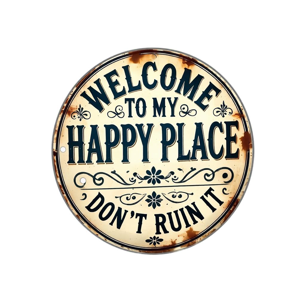 Metal Garden Sign Welcome To My Happy Place Decorative Outdoor Wall Plaque for Patio Yard Porch Indoor Outdoor Use Durable Material