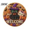 Beginner Friendly Door Sign Kit Halloween Faux Pearl Kit, Ghost Skull Skeleton Cat Welcome Decorative Painting Crafts Handmade Arts for Wall
