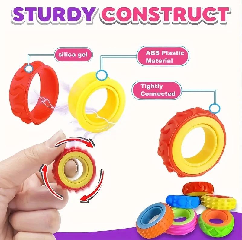 Set di Anelli Rotanti Sensoriali per Bambini, Giocattolo Rotante Fidget Spinner Giroscopio, Giocattolo Rotante Sensoriale per Dita per Alleviare lo Stress dei Bambini