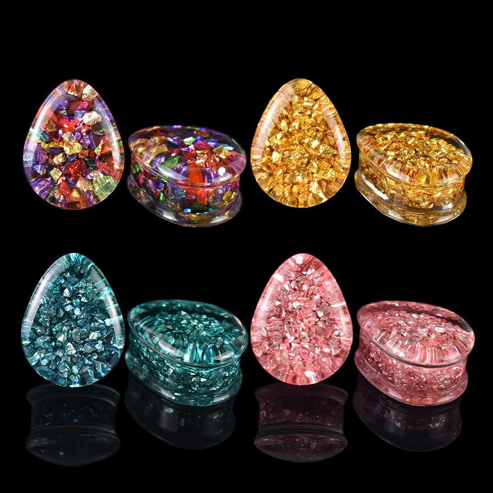 2 Stück 8-50mm Farbige Glänzende Tropfenförmige Acryl Ohr Dehnstäbe, Tunnel Plugs, Ohrdehner, Körperschmuck